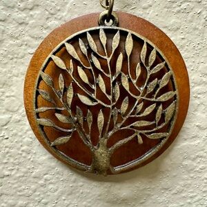 Tree of life necklace. Metal and wood.  19” long